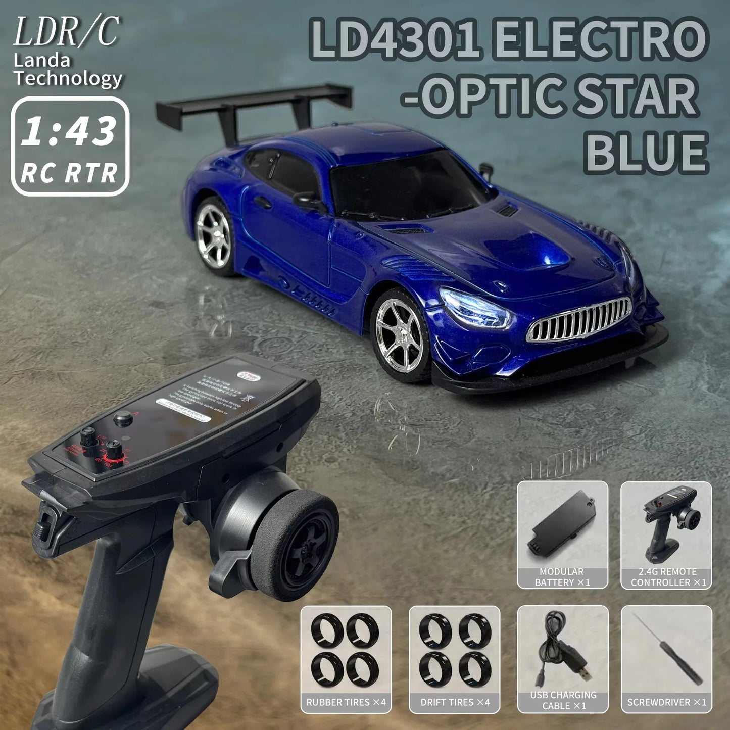 Professional 1:43 Scale RC Drift Car with ESP Gyroscope, Full Proportional Control, 4WD Metal Chassis, and Dual Tire Sets for Authentic Drifting Experience