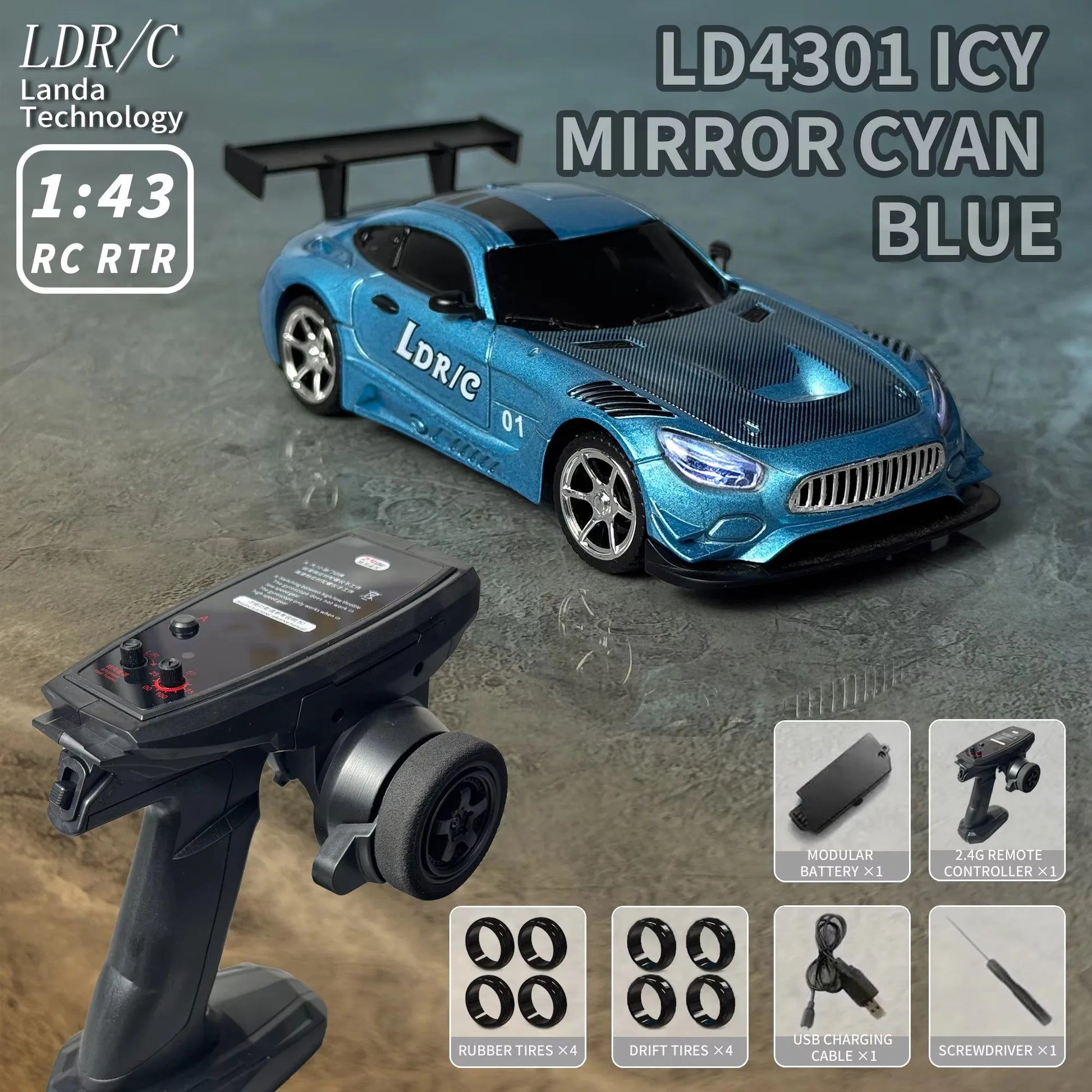 Professional 1:43 Scale RC Drift Car with ESP Gyroscope, Full Proportional Control, 4WD Metal Chassis, and Dual Tire Sets for Authentic Drifting Experience