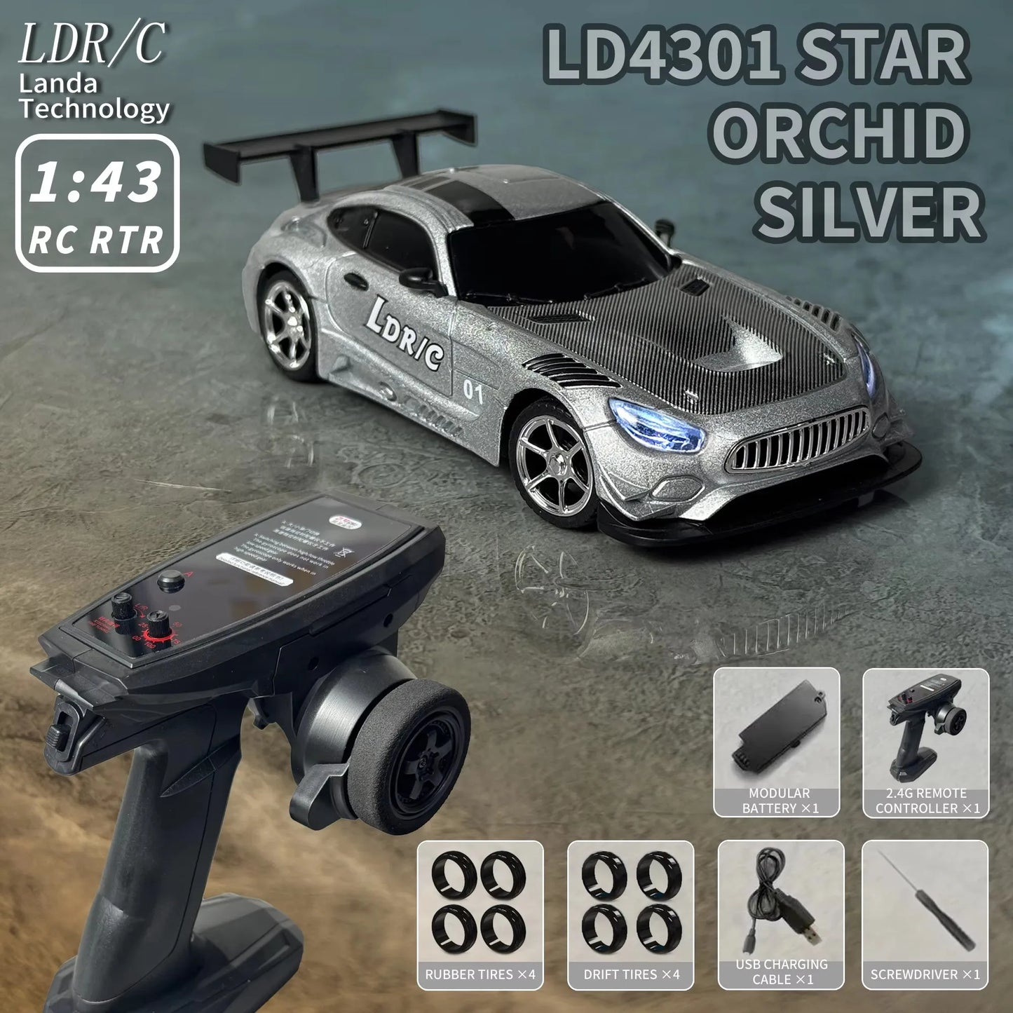 Professional 1:43 Scale RC Drift Car with ESP Gyroscope, Full Proportional Control, 4WD Metal Chassis, and Dual Tire Sets for Authentic Drifting Experience