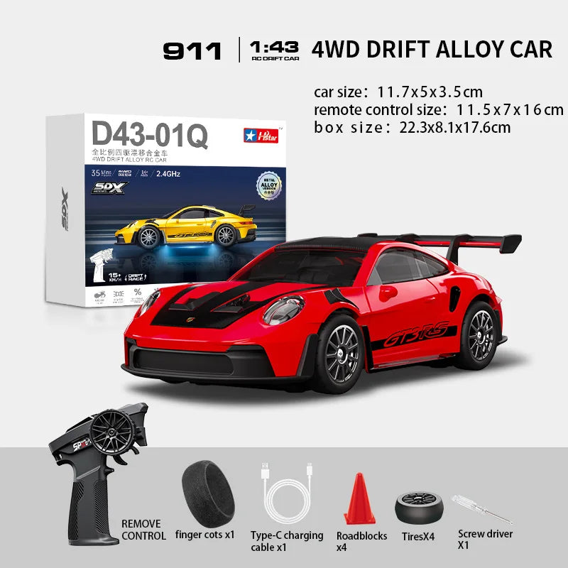 Professional 1:43 Scale RC Drift Car with ESP Gyroscope, Full Proportional Control, 4WD Metal Chassis, and Dual Tire Sets for Authentic Drifting Experience