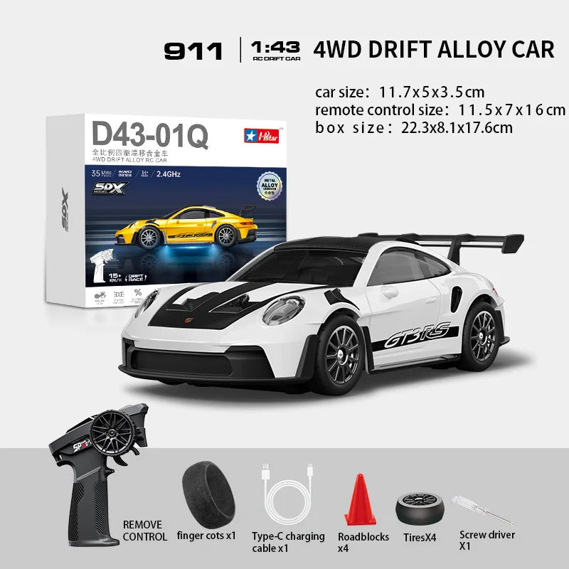 Professional 1:43 Scale RC Drift Car with ESP Gyroscope, Full Proportional Control, 4WD Metal Chassis, and Dual Tire Sets for Authentic Drifting Experience