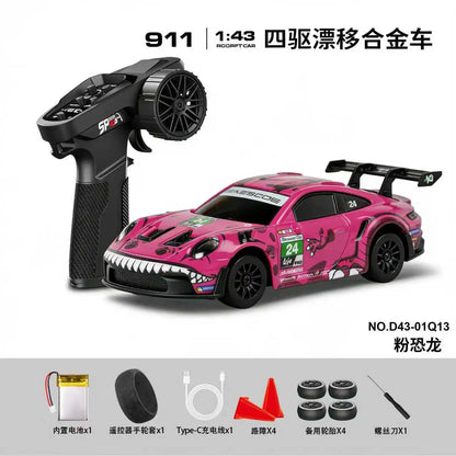 Professional 1:43 Scale RC Drift Car with ESP Gyroscope, Full Proportional Control, 4WD Metal Chassis, and Dual Tire Sets for Authentic Drifting Experience