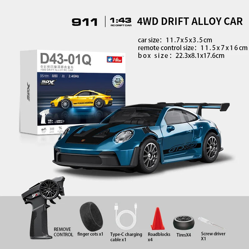 Professional 1:43 Scale RC Drift Car with ESP Gyroscope, Full Proportional Control, 4WD Metal Chassis, and Dual Tire Sets for Authentic Drifting Experience