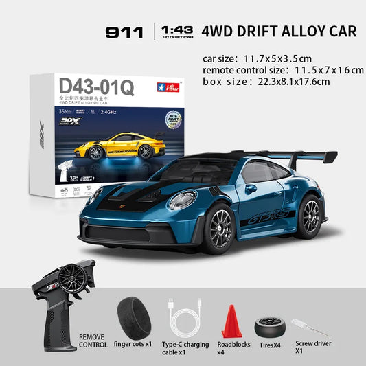Professional 1:43 Scale RC Drift Car with ESP Gyroscope, Full Proportional Control, 4WD Metal Chassis, and Dual Tire Sets for Authentic Drifting Experience