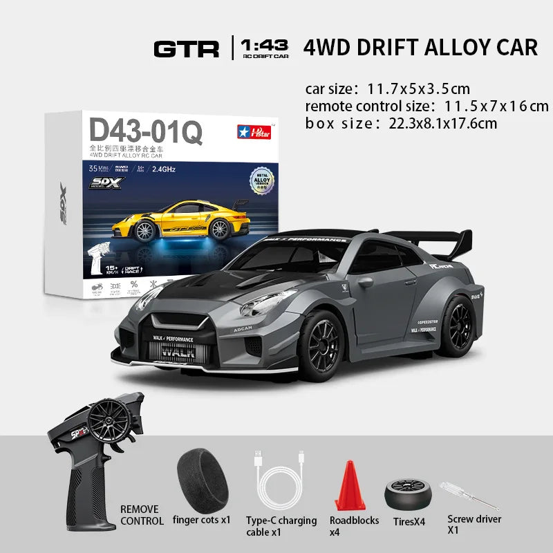 Professional 1:43 Scale RC Drift Car with ESP Gyroscope, Full Proportional Control, 4WD Metal Chassis, and Dual Tire Sets for Authentic Drifting Experience